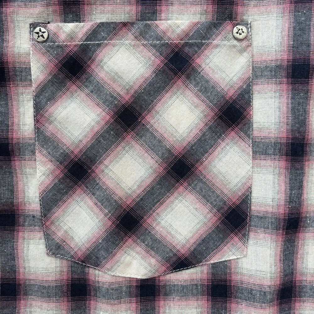 POL Womens Western Pink Plaid Button Down Tunic Size L Rodeo Festival Star Studs - Picture 3 of 13